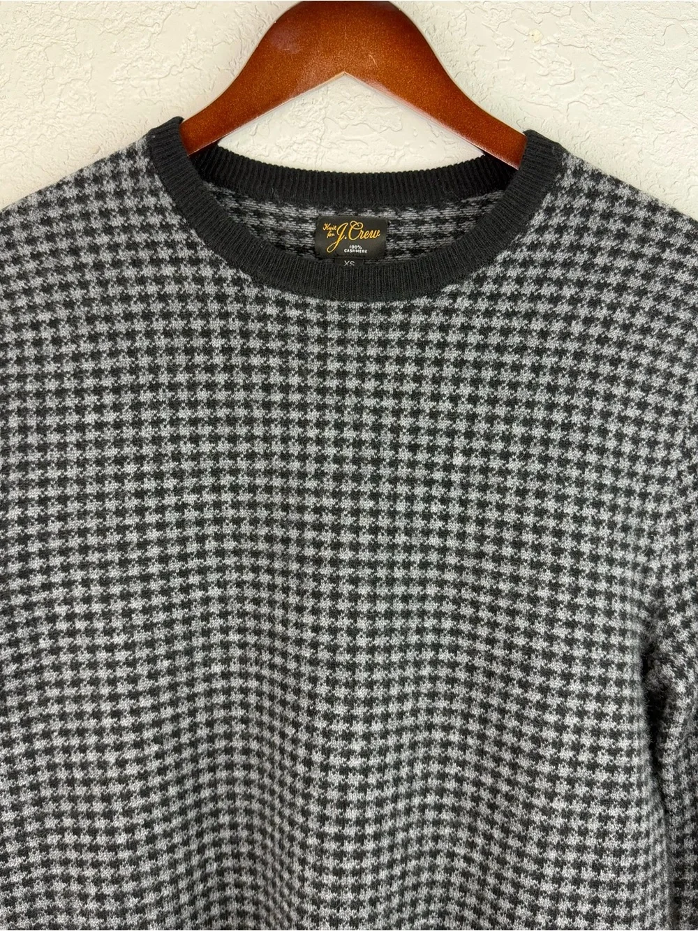 J. Crew | Gray Black Houndstooth Cashmere Crewneck Sweater
